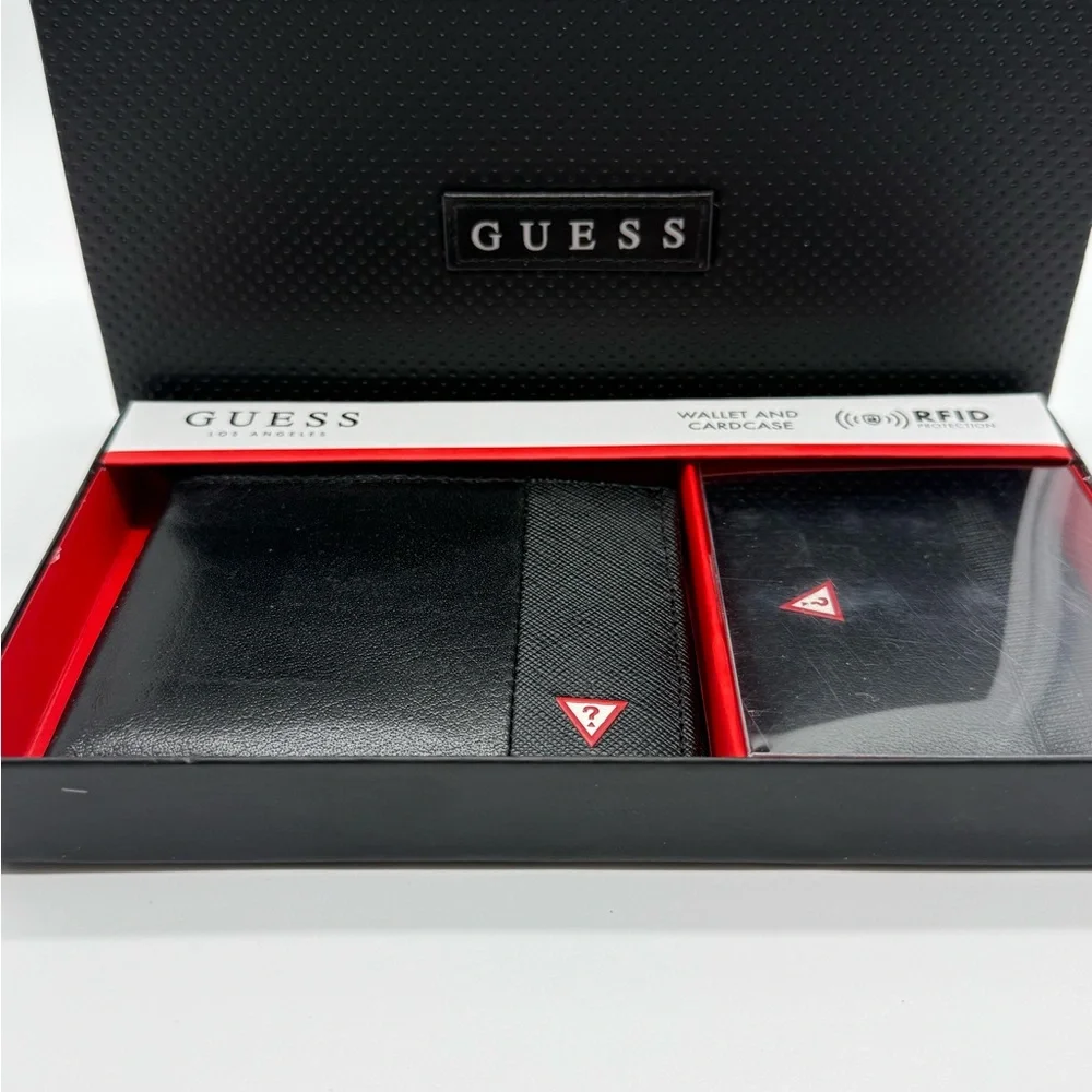 New GUESS Men’s Black Wallet & Card Case Set RFID Protection 31GU330009 MSRP$58
